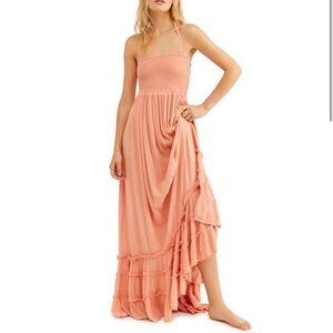 Free People Orange Extratropical Smocked Maxi Dress Size Small
